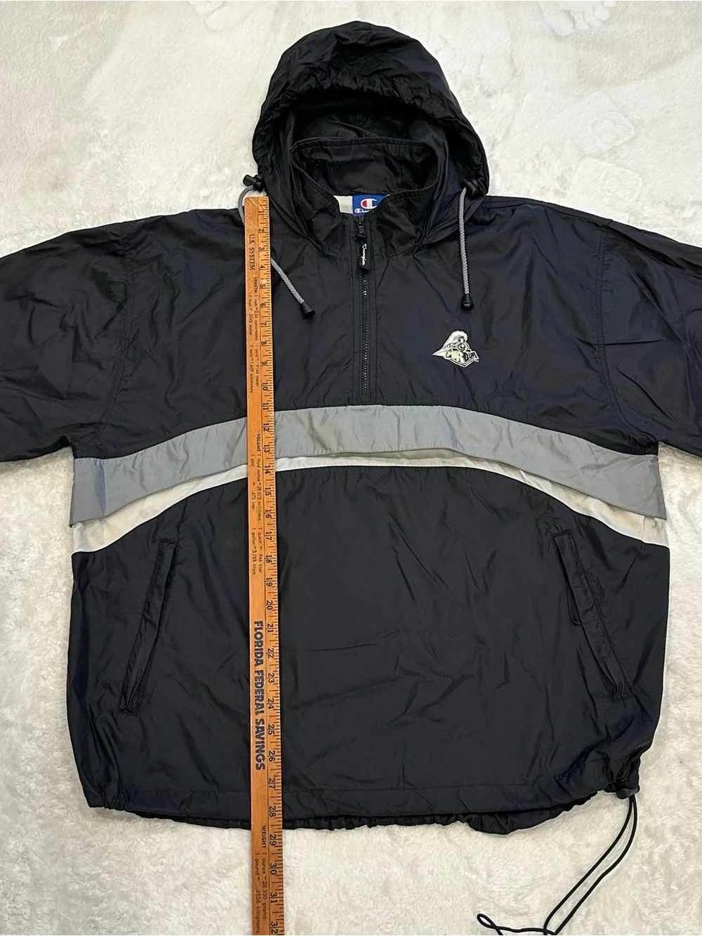 Vintage 1999 Champion Purdue Boilermakers 1/4 Zip Anorak Jacket XL Black 90s Y2K